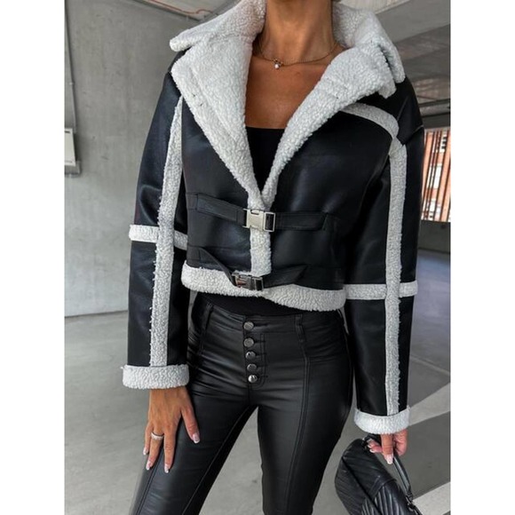 So Lovrie Jackets & Blazers - Vegan Leather Sherpa Moto Jacket